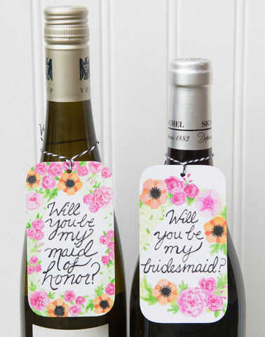 DISCONTINUED Will You Be My Bridesmaid / Will You Be My Maid-of-Honor wine bottle gift tags -set of 6