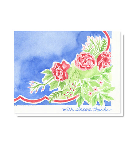 Blue Roses Vintage Linen Thank You Card