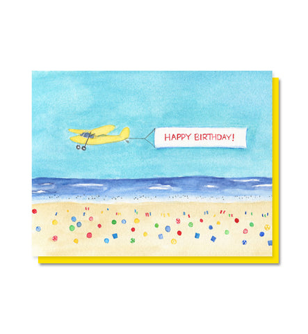 Beach Plane Banner Birthday Card